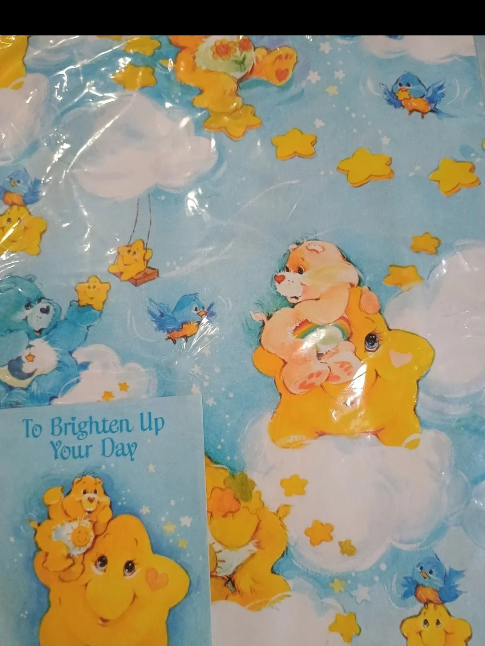 Vintage Care Bears American Greetings Wrapping Paper Gift Wrap 4 Sheets/1 Card